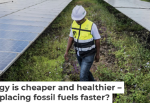 A technician walks through a solar farm in Goma, Congo, in 2025. AP Photo/Moses Sawasawa